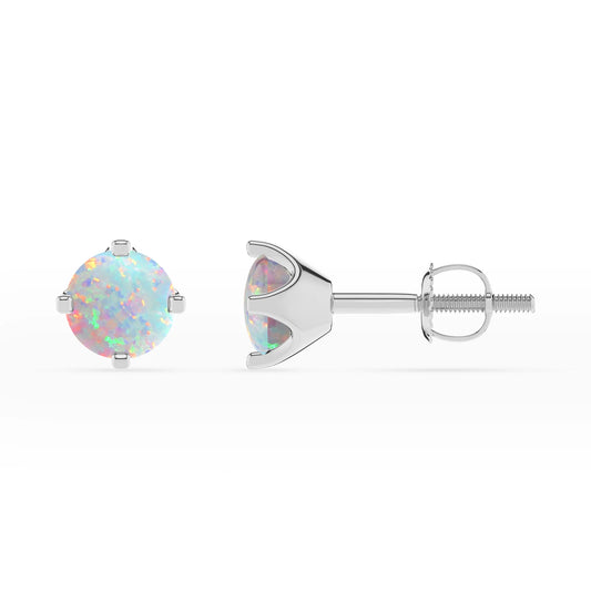 lab grown opal round stud earrings in white gold