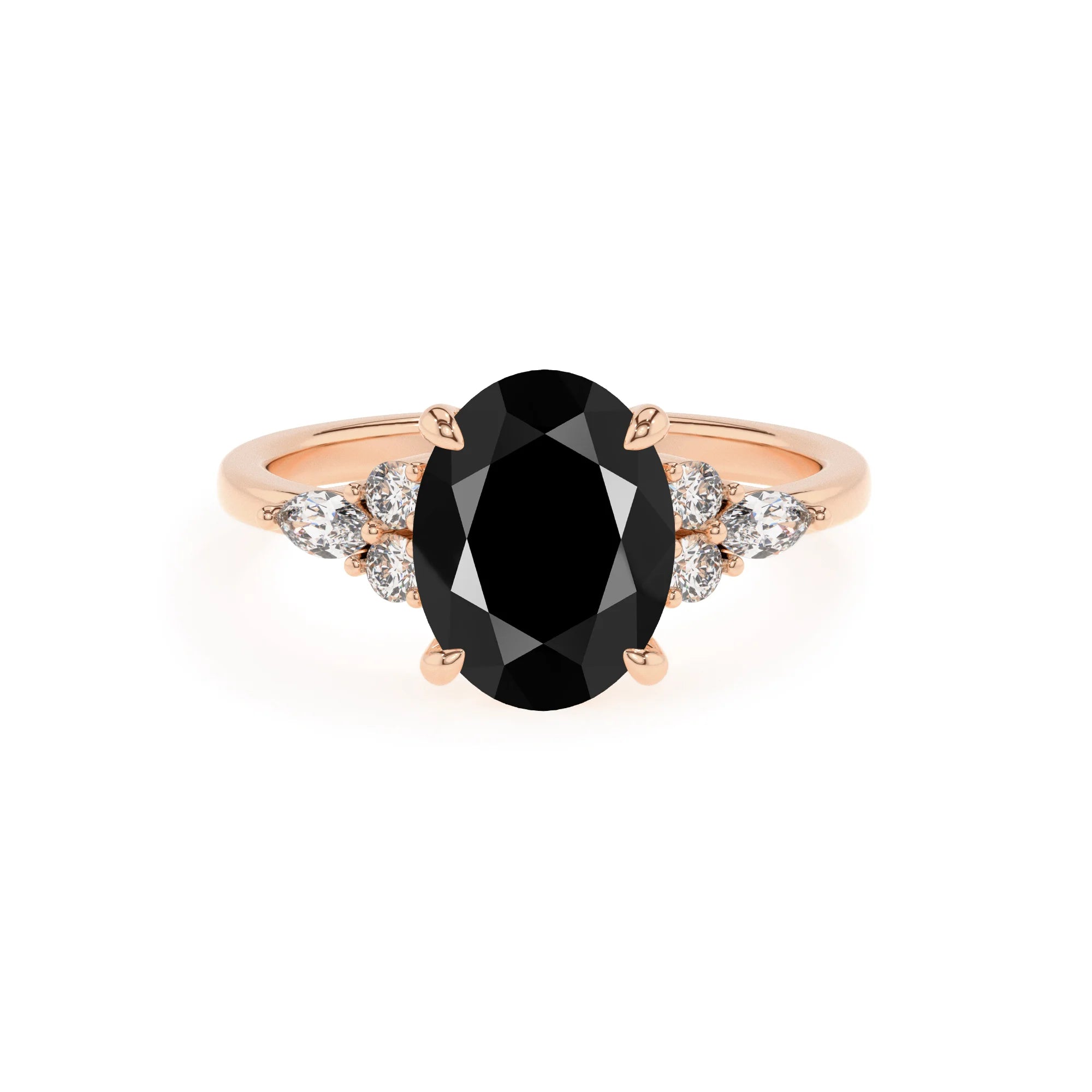 natural black-onyx oval solitaire rings in rose gold