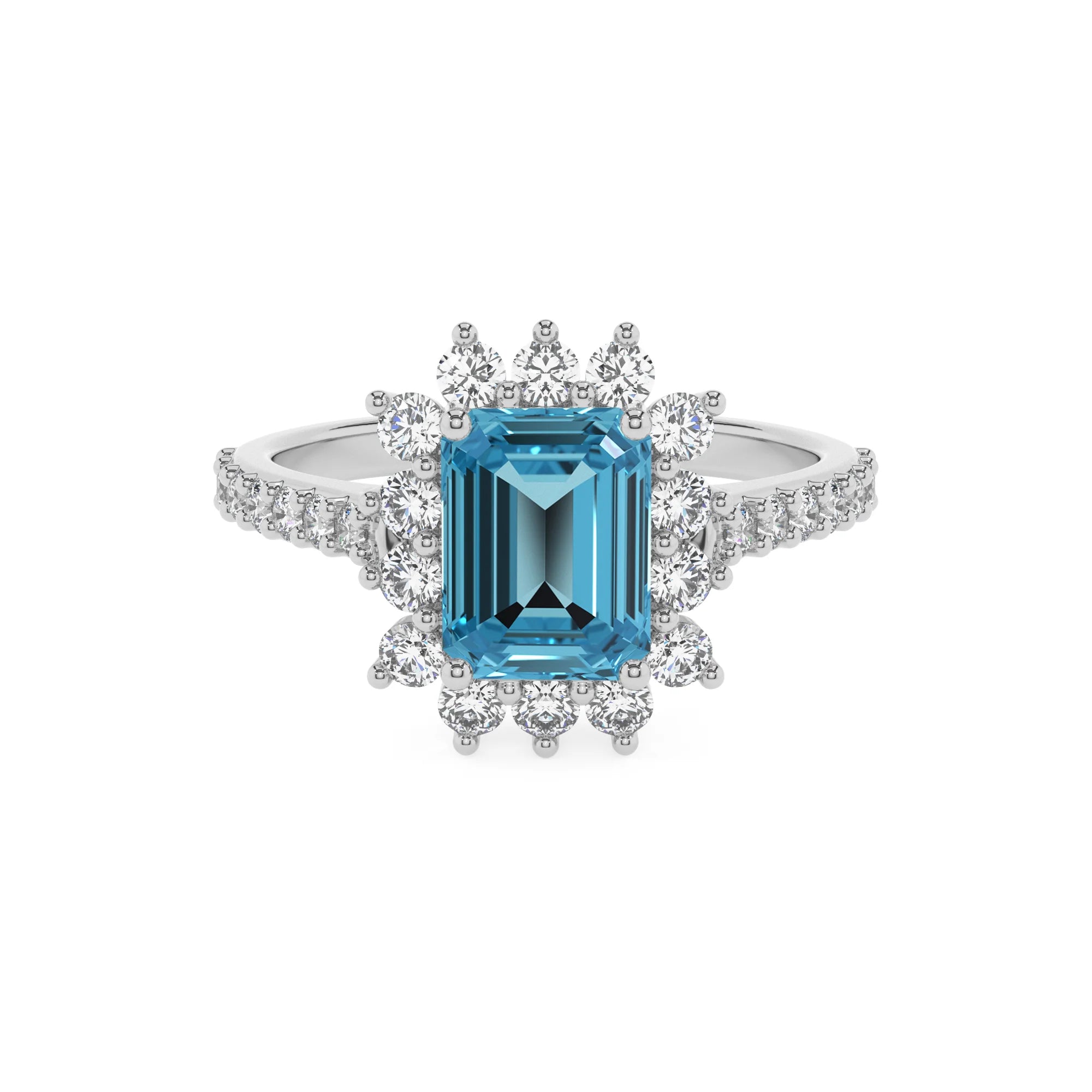 natural swiss-blue-topaz emerald cut solitaire rings in platinum