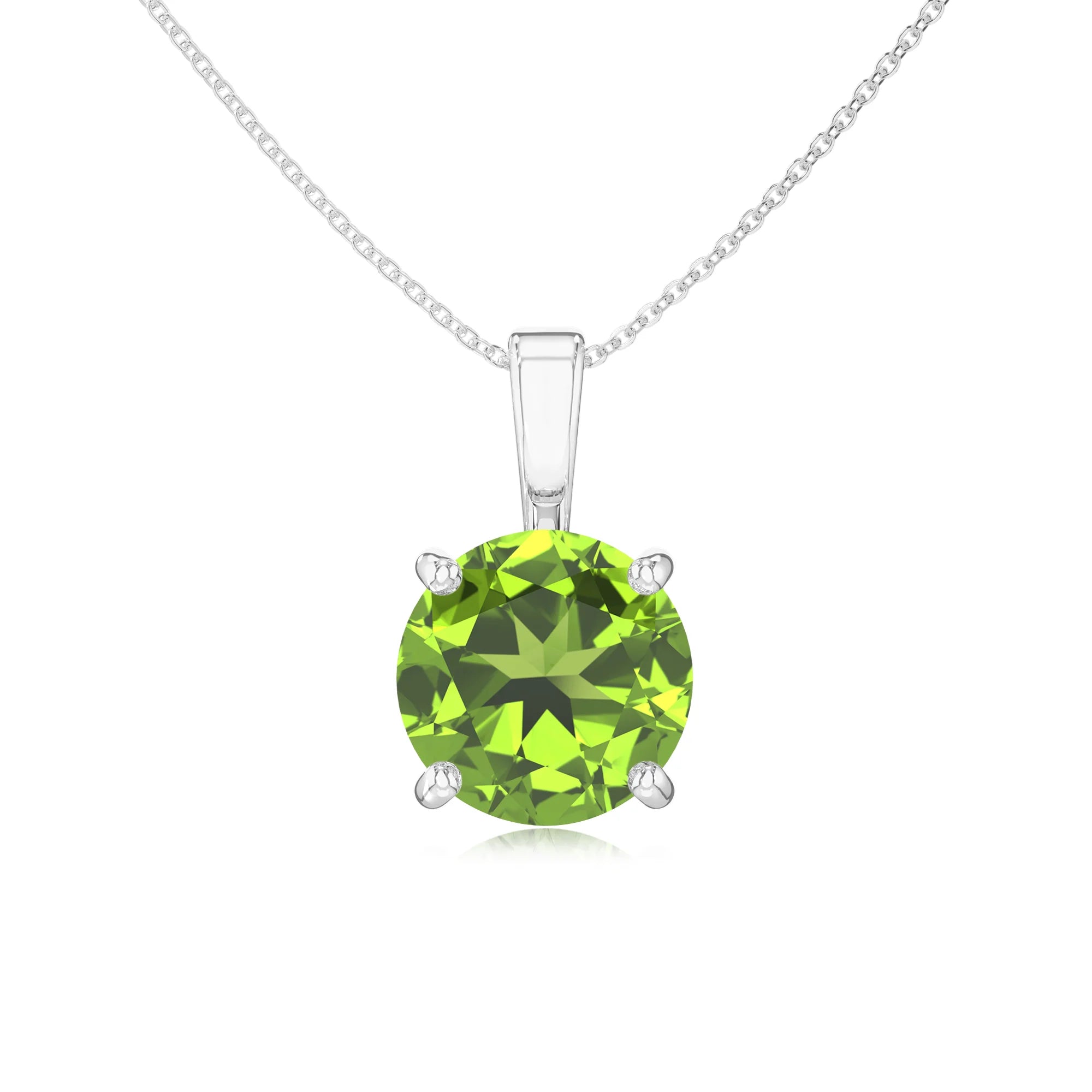 natural peridot round solitaire necklaces in platinum