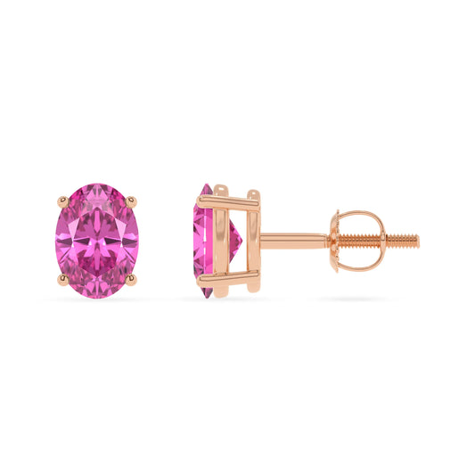 lab grown pink sapphire oval stud earrings in rose gold