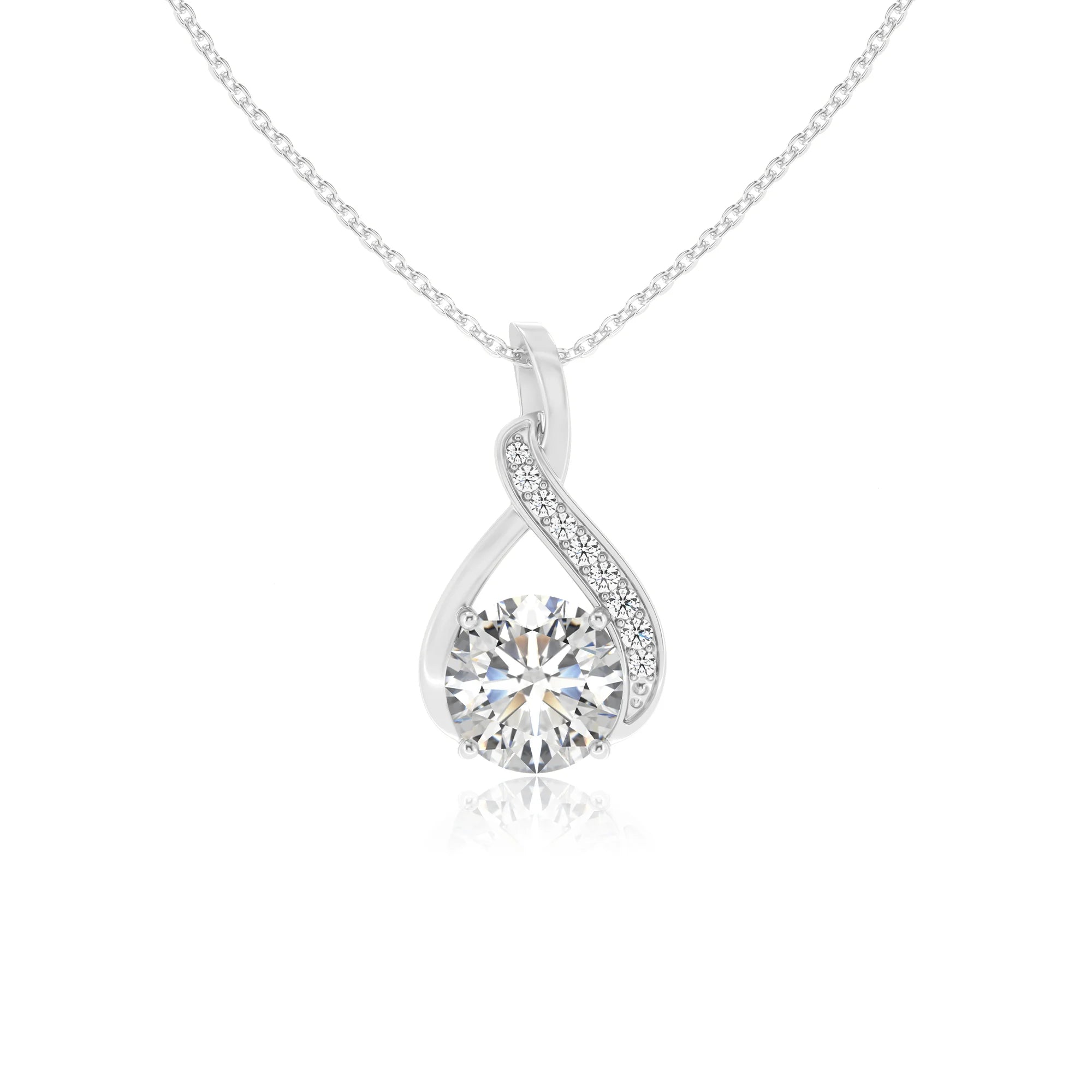 lab grown moissanite round solitaire necklaces in platinum