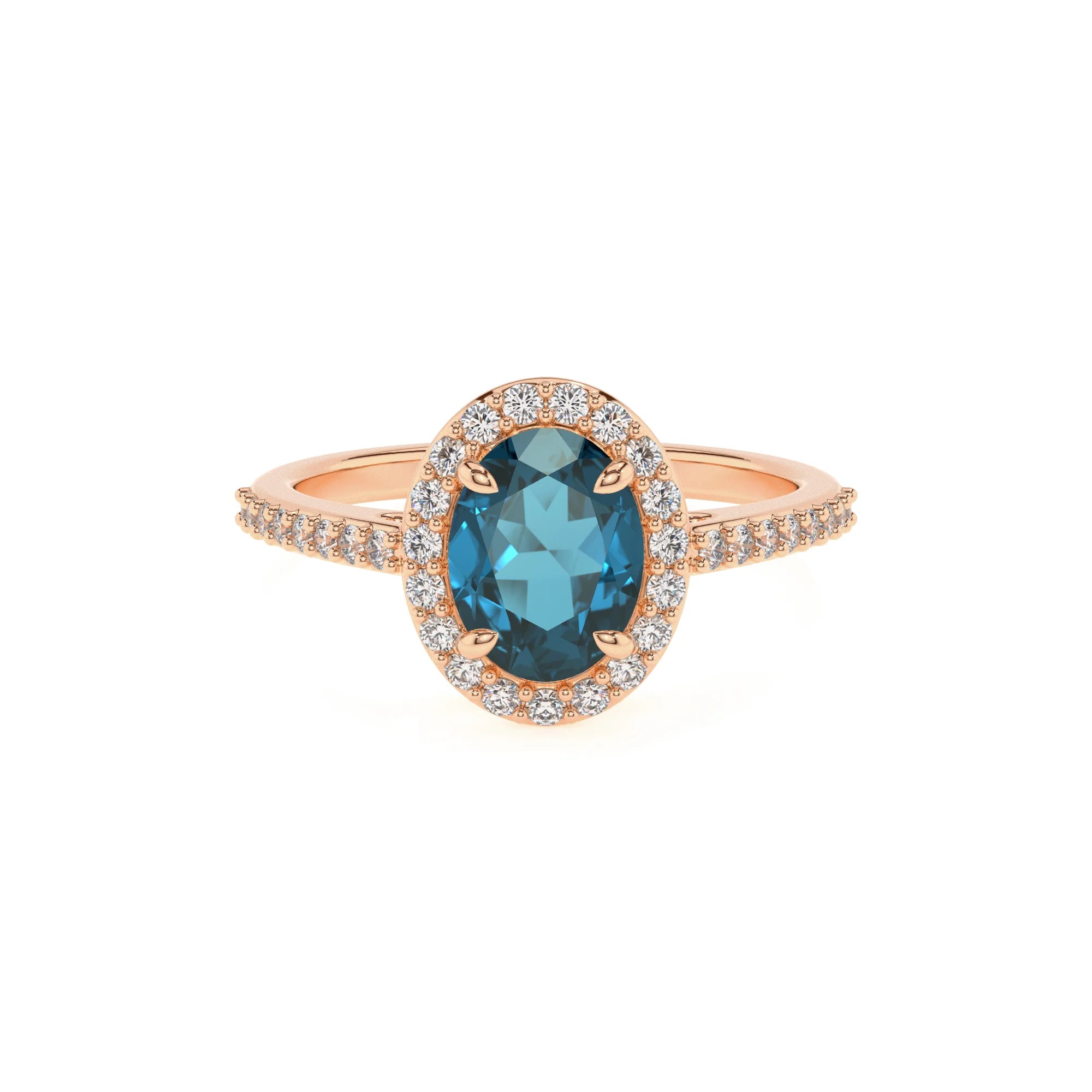 natural london-blue-topaz oval solitaire rings in rose gold