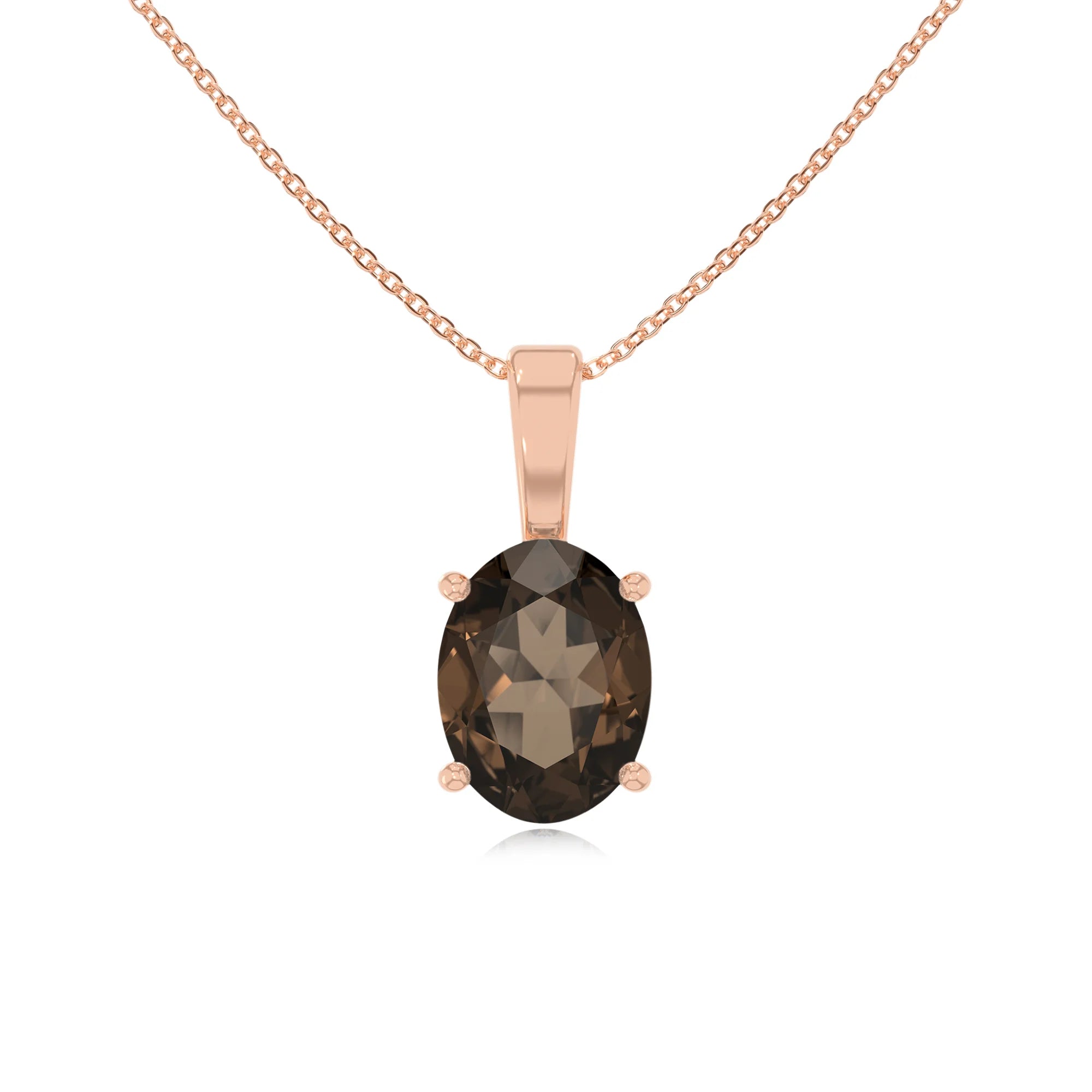 natural smoky-quartz oval solitaire necklaces in rose gold