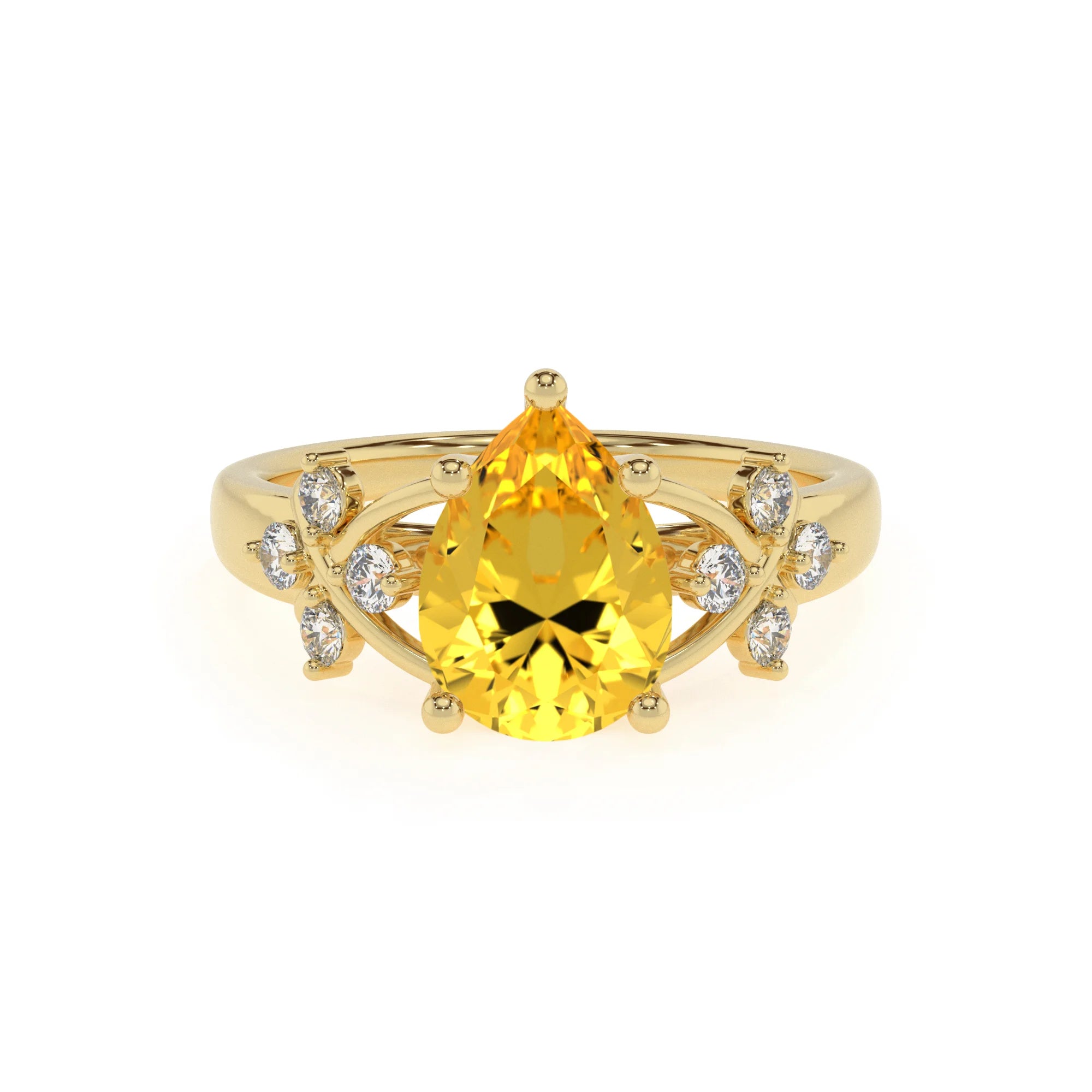 lab grown yellow-sapphire pear solitaire rings in yellow gold