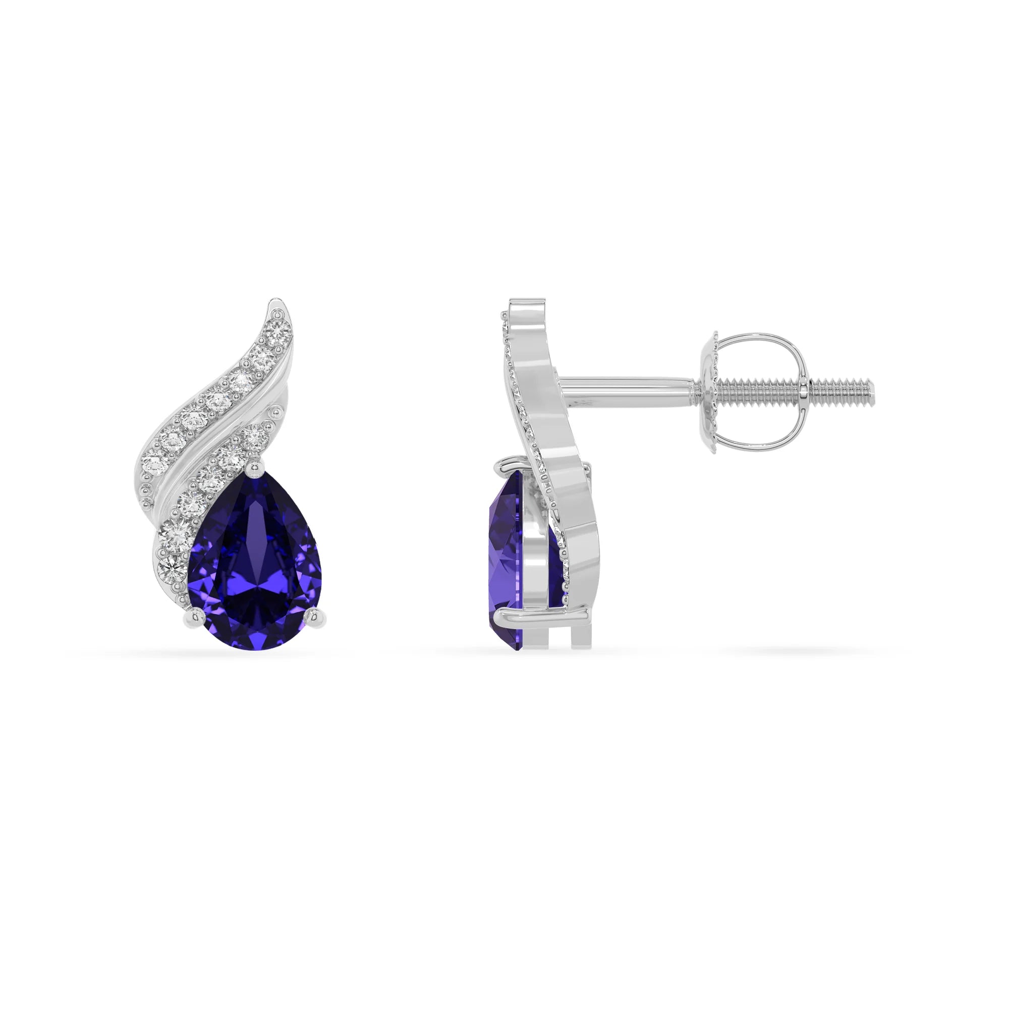 lab grown tanzanite pear stud earrings in sterling silver