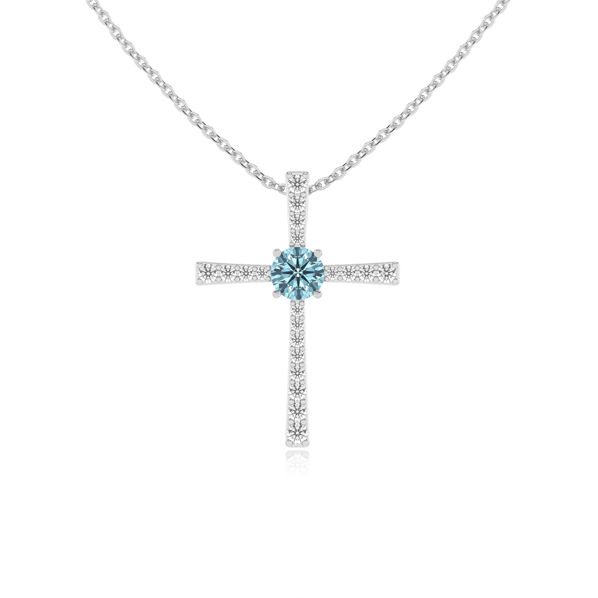 lab grown aquamarine round infinity necklaces in white gold