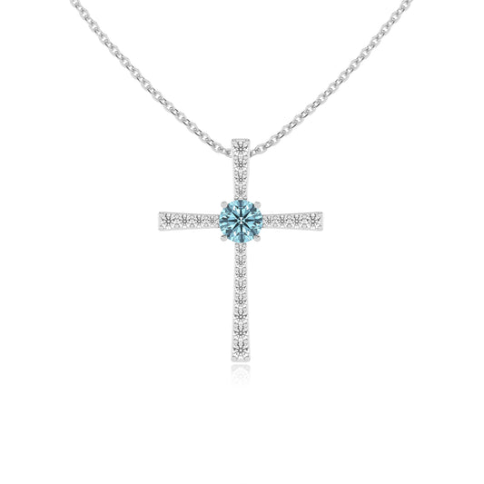 lab grown aquamarine round infinity necklaces in white gold