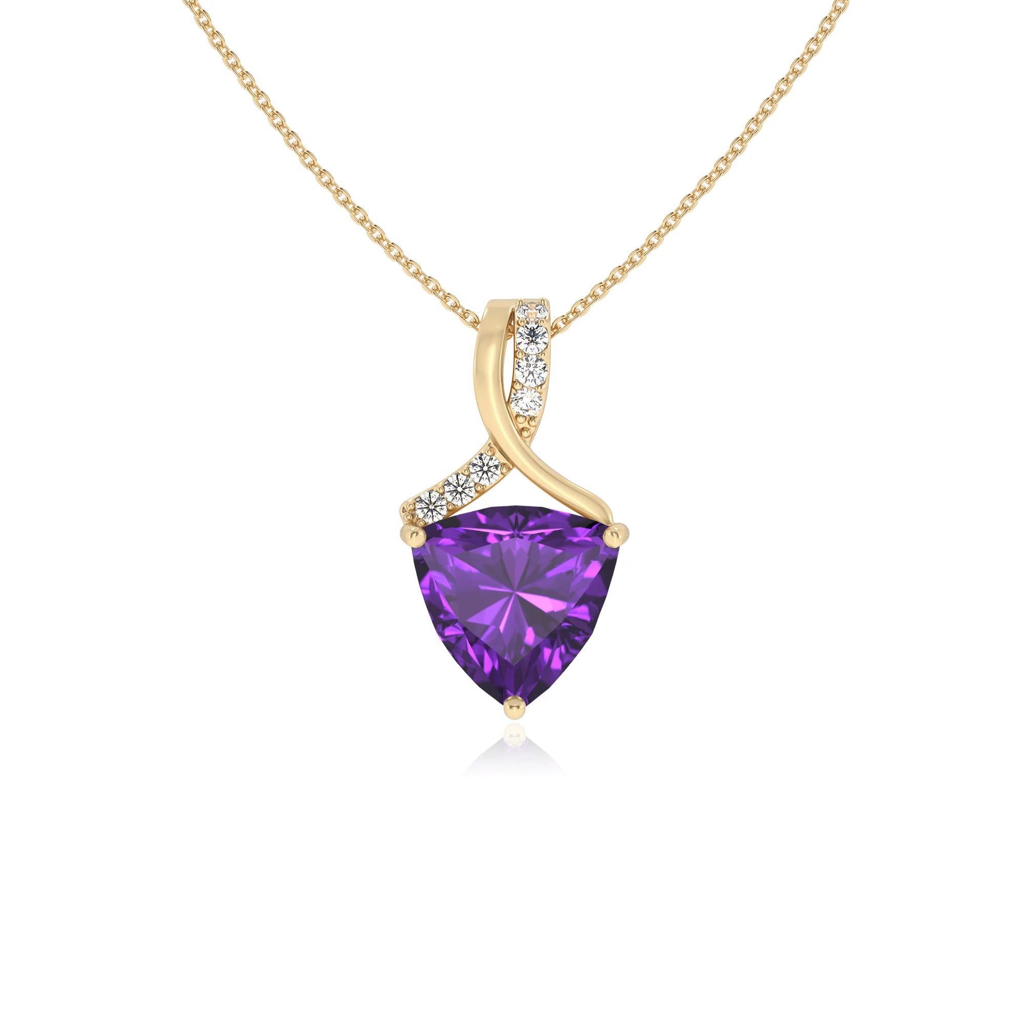 lab grown amethyst trillion solitaire necklaces in yellow gold