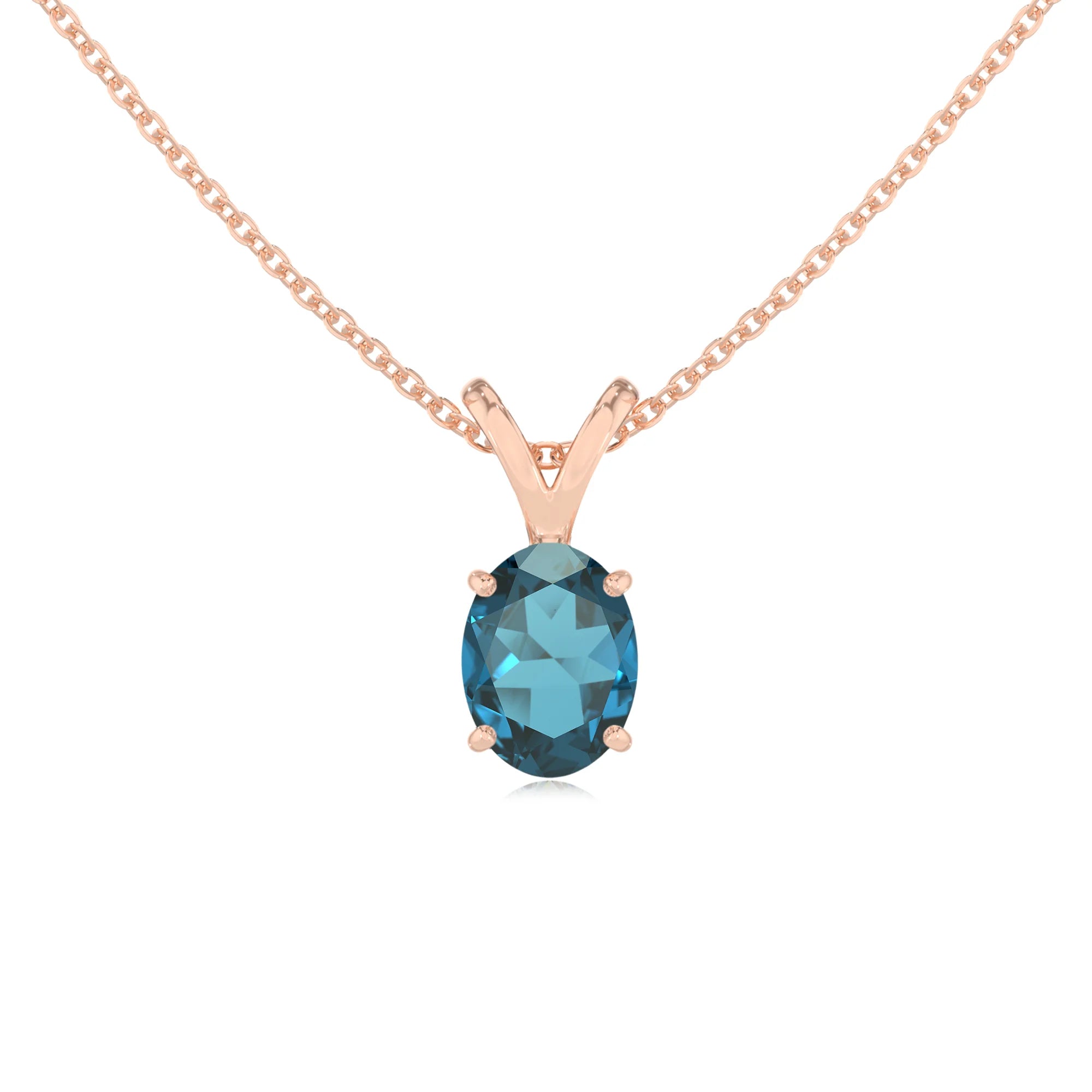 natural london-blue-topaz oval solitaire v-bale necklaces in rose gold