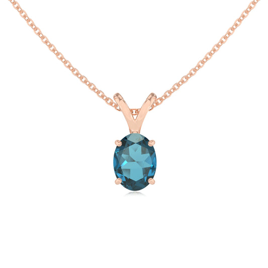 natural london-blue-topaz oval solitaire v-bale necklaces in rose gold