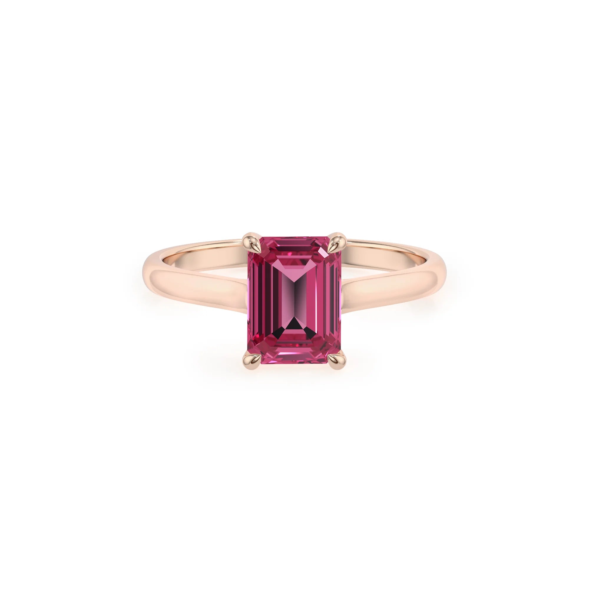 lab grown pink-tourmaline emerald cut solitaire rings in rose gold