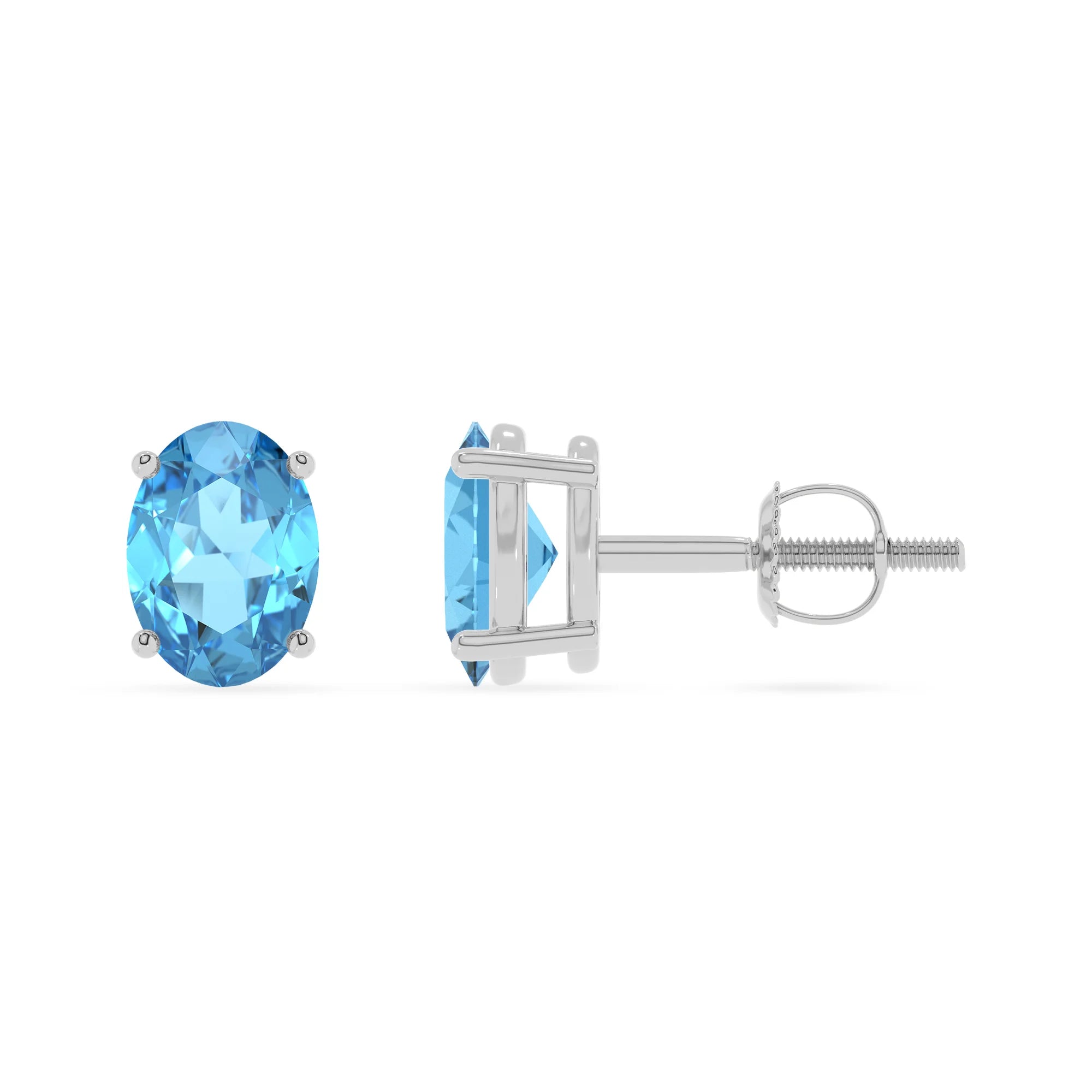 natural swiss blue topaz oval stud earrings in platinum