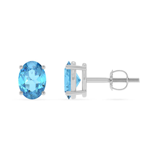 natural swiss blue topaz oval stud earrings in platinum