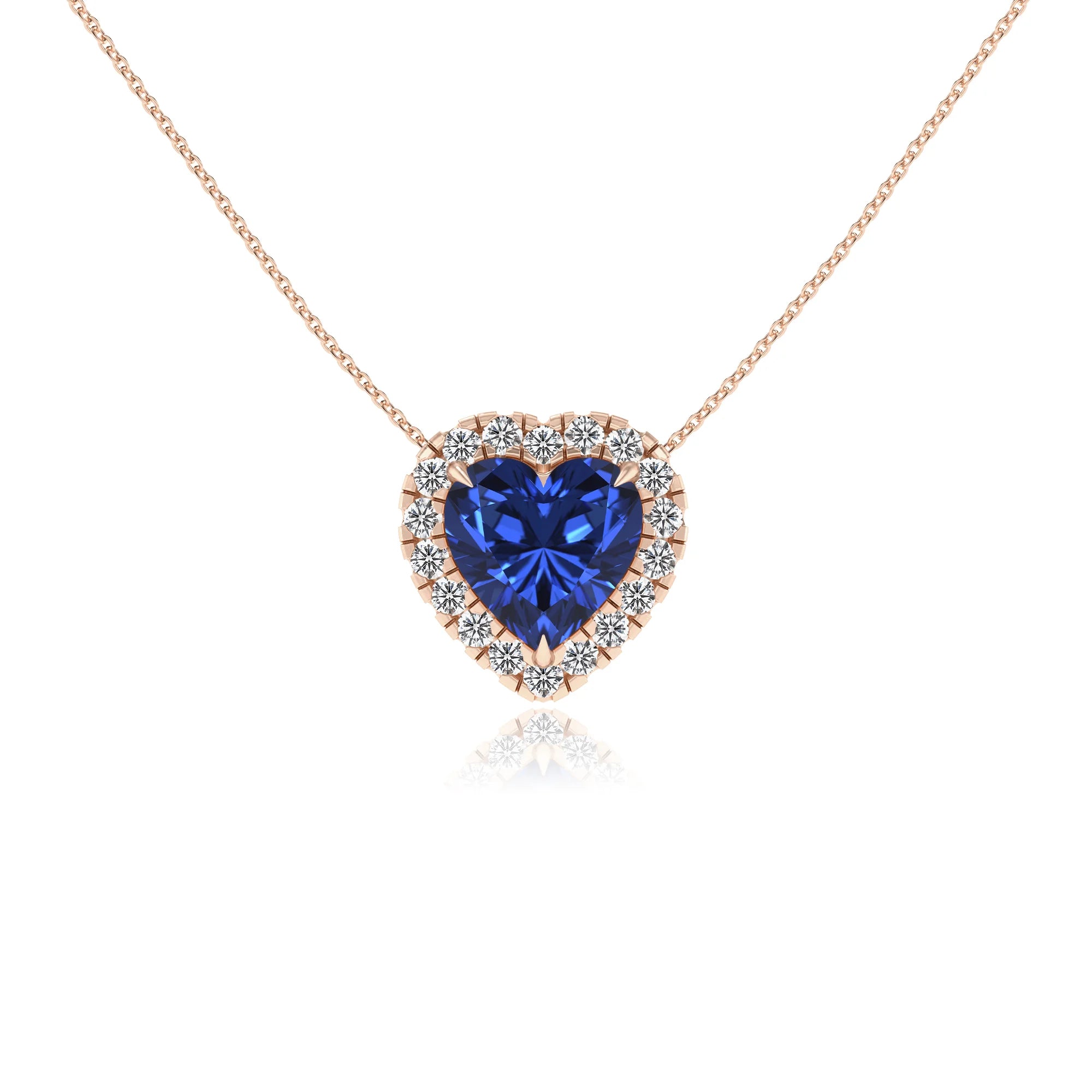 lab grown blue sapphire heart solitaire necklaces in rose gold