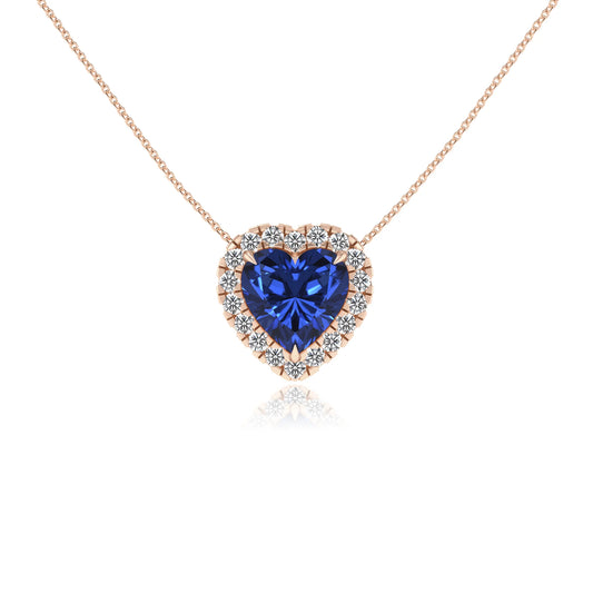 lab grown blue sapphire heart solitaire necklaces in rose gold
