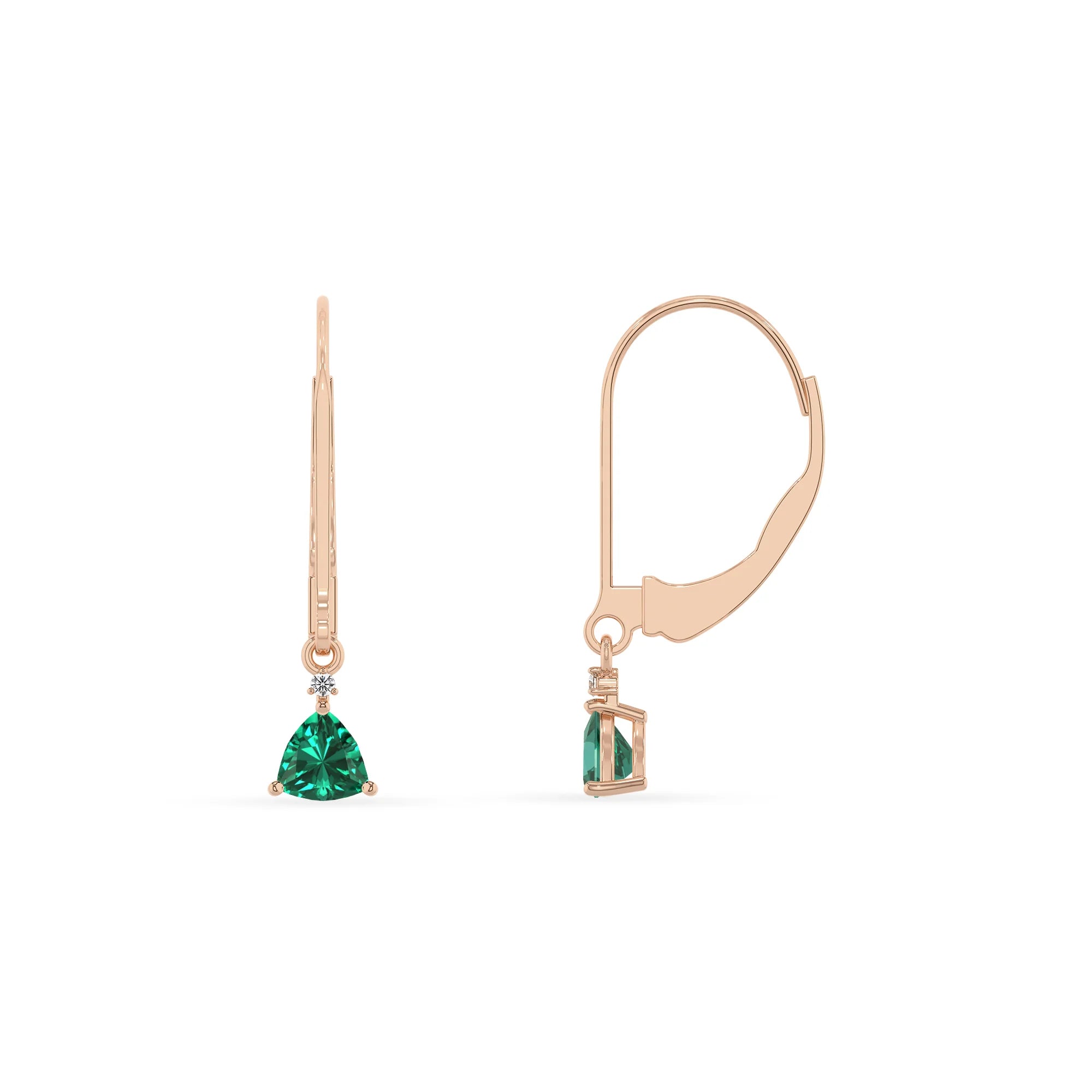 lab grown emerald trillion drop earrings in rose gold