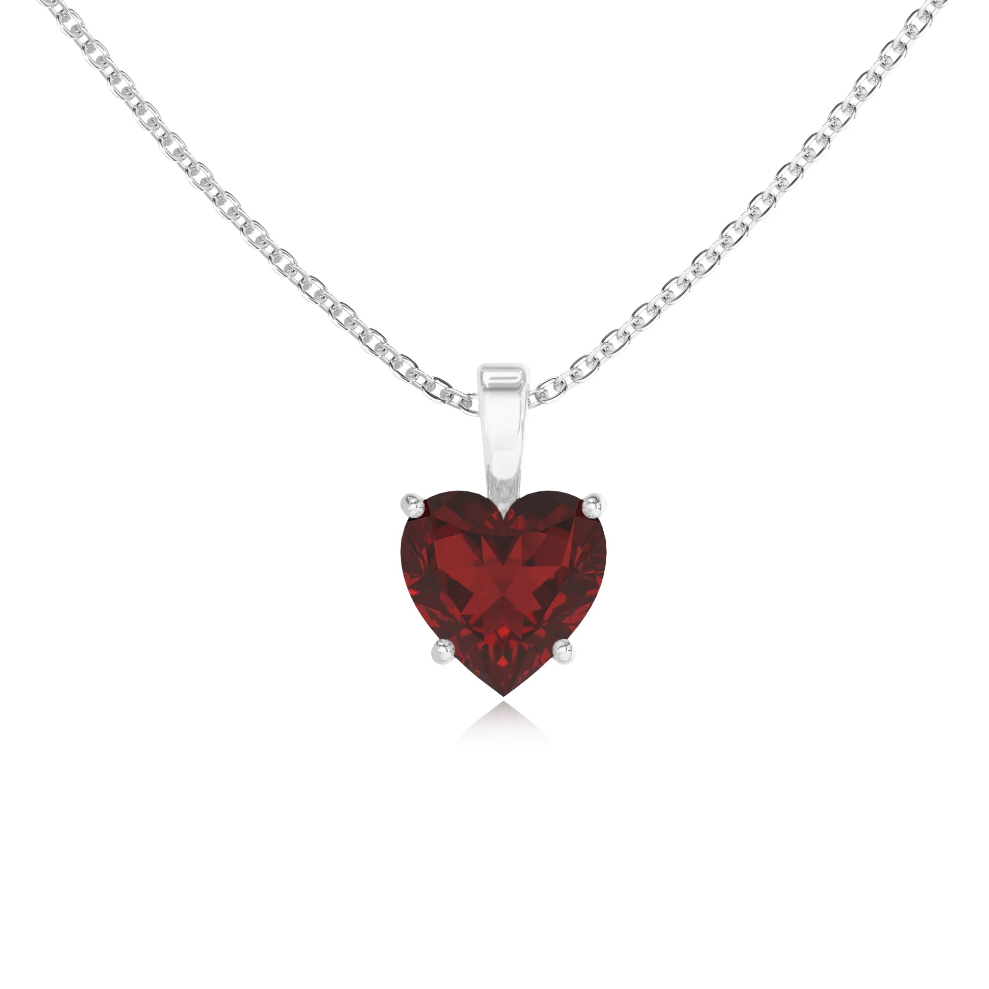 natural garnet heart solitaire necklaces in platinum