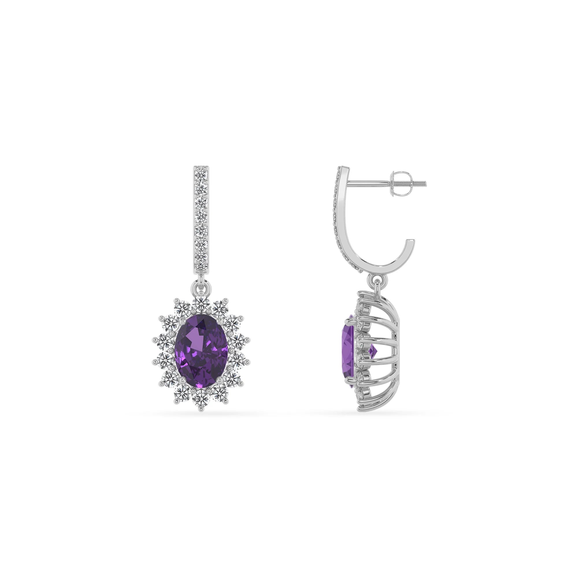 lab grown amethyst oval drop earrings in platinum