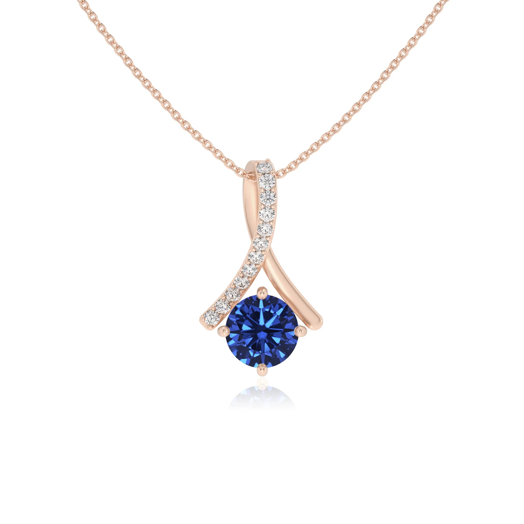 lab grown blue-sapphire round solitaire necklaces in rose gold