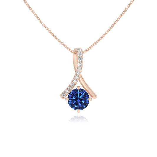 lab grown blue-sapphire round solitaire necklaces in rose gold