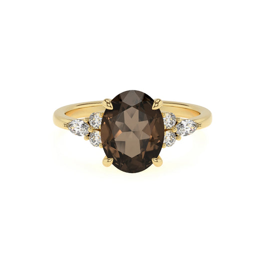 natural smoky-quartz oval solitaire rings in yellow gold