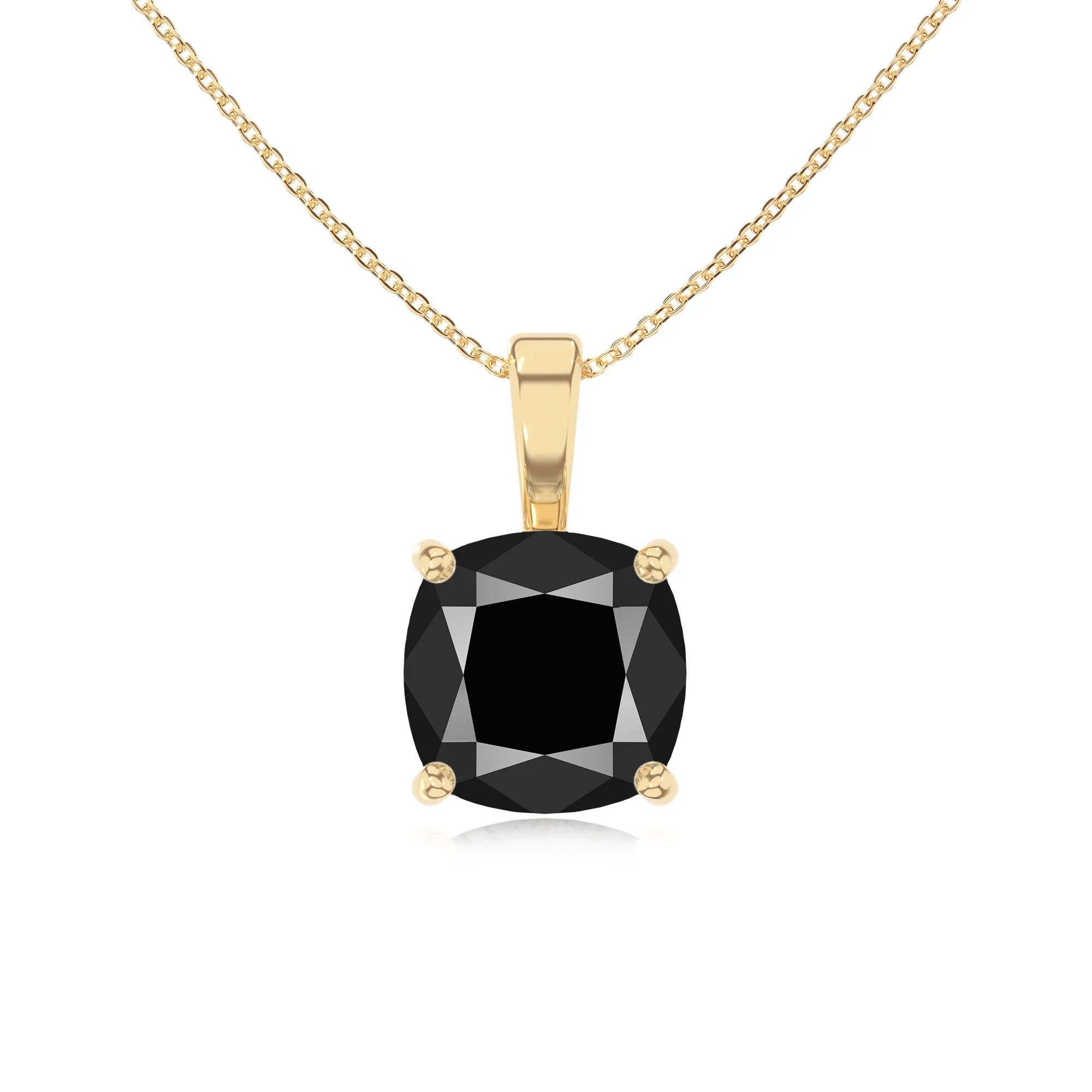 natural black-onyx cushion solitaire necklaces in yellow gold