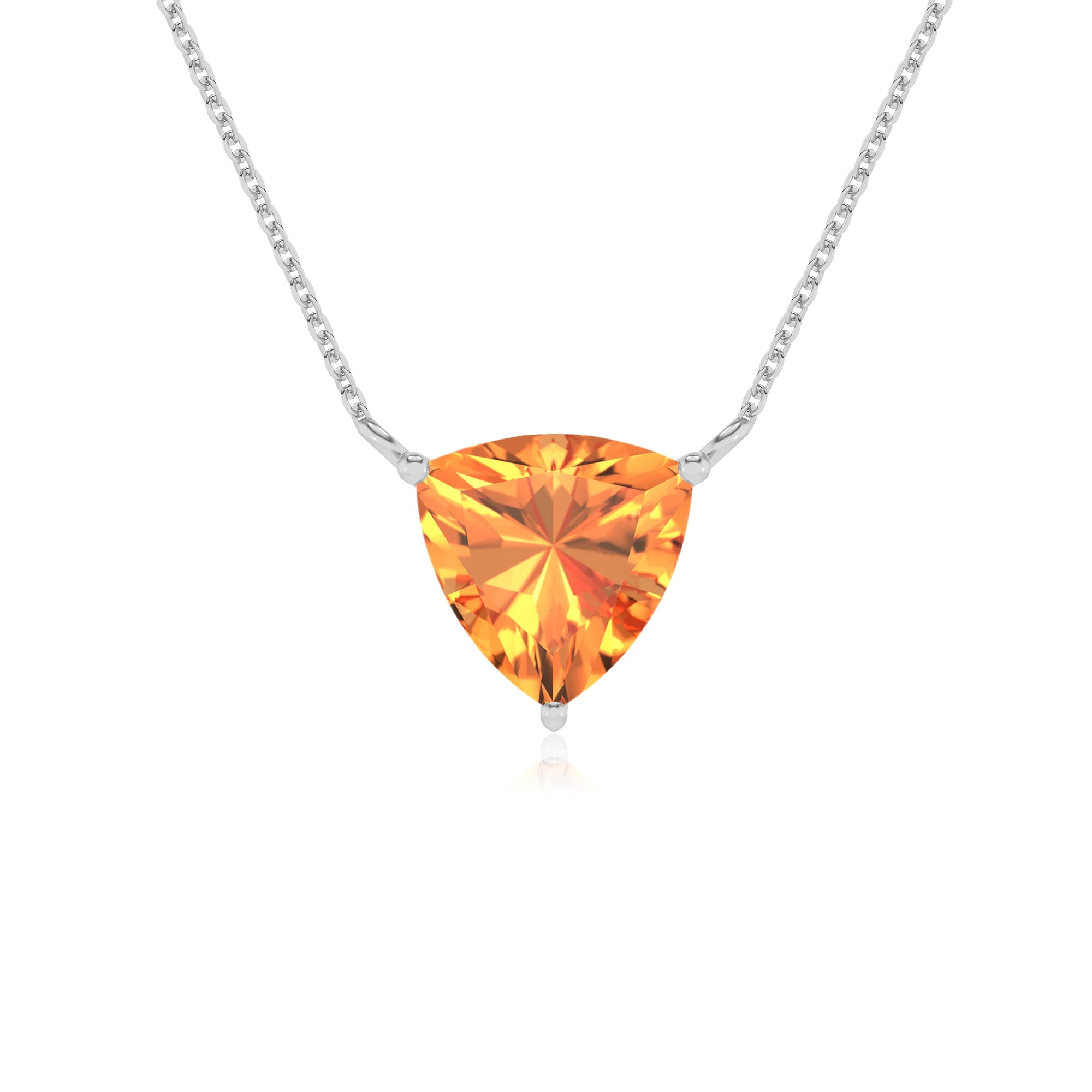 lab grown citrine trillion solitaire necklaces in white gold
