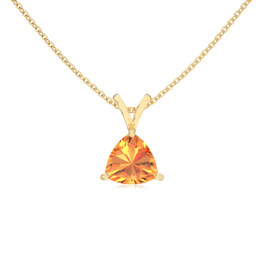 lab grown citrine trillion solitaire v-bale necklaces in yellow gold