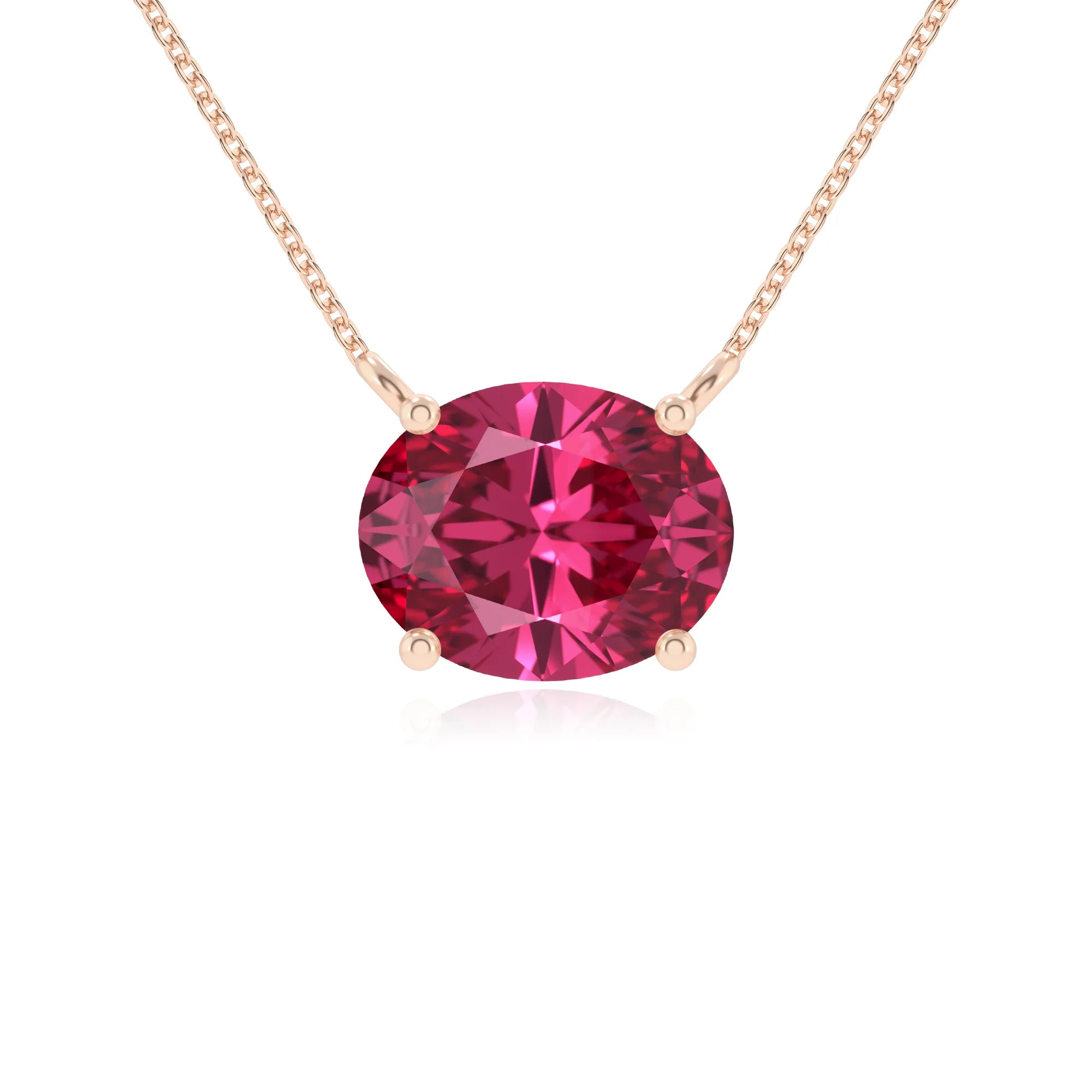 lab grown pink-tourmaline oval solitaire necklaces in rose gold