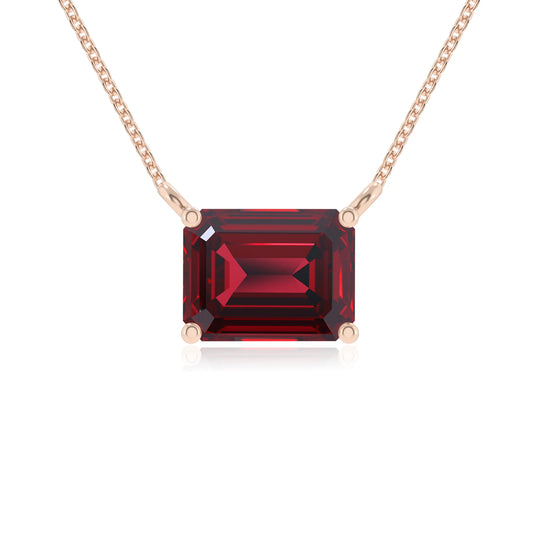 lab grown ruby emerald cut solitaire necklaces in rose gold