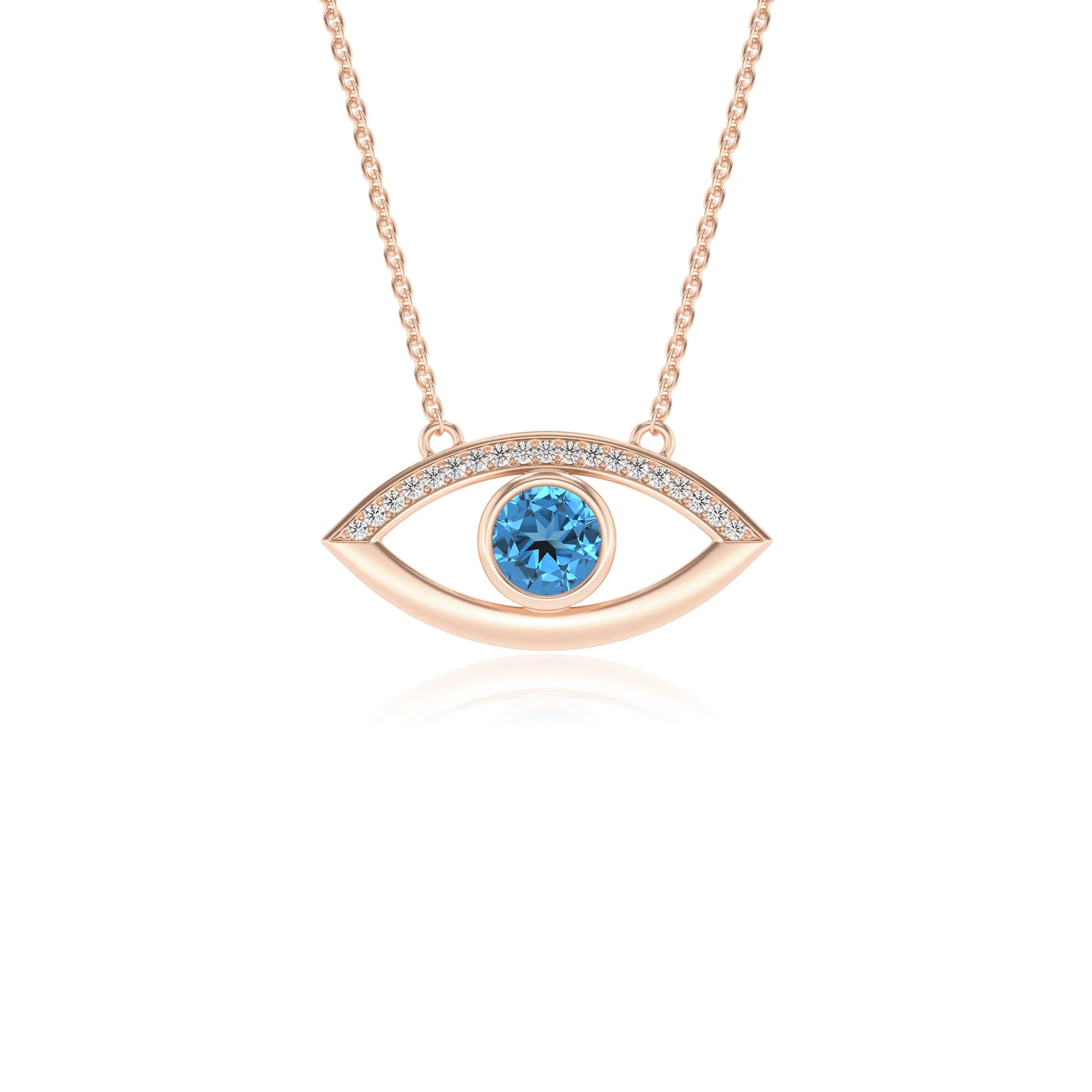natural swiss-blue-topaz round solitaire necklaces in rose gold