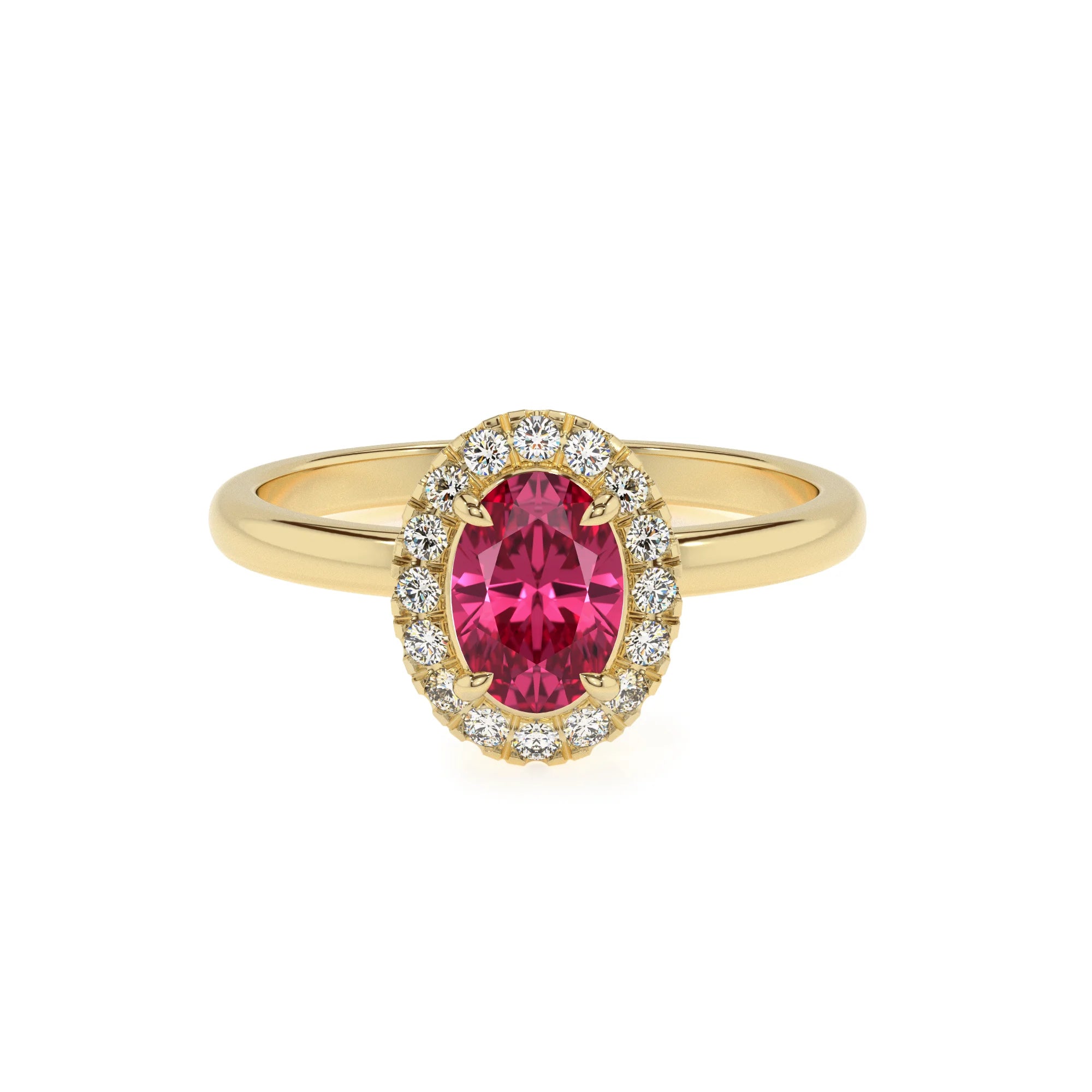 lab grown pink-tourmaline oval solitaire rings in yellow gold
