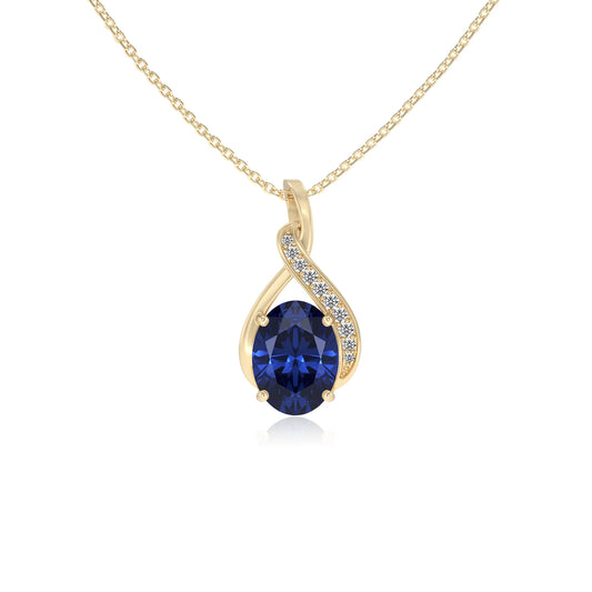 lab grown blue-sapphire oval solitaire necklaces in yellow gold