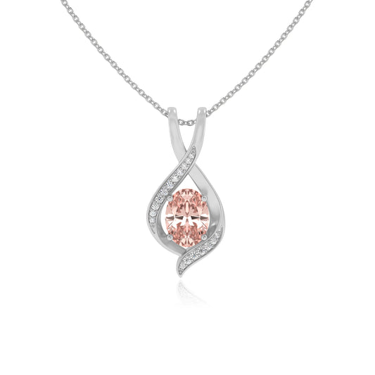 lab grown morganite oval solitaire necklaces in sterling silver