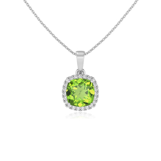 natural peridot cushion solitaire necklaces in platinum