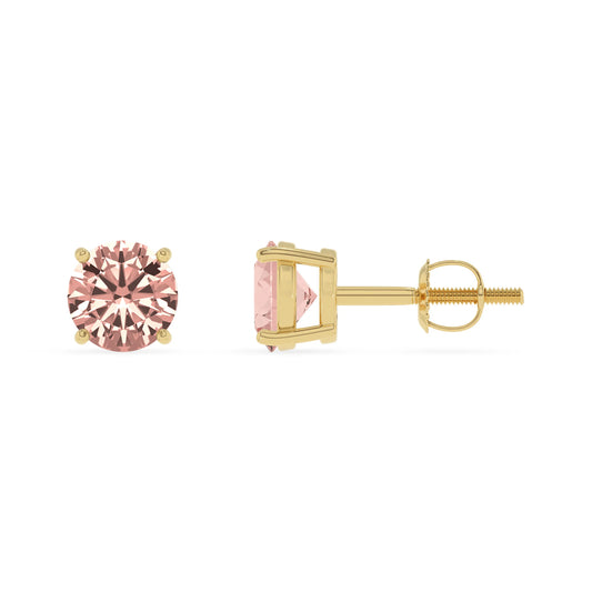 lab grown morganite round stud earrings in yellow gold