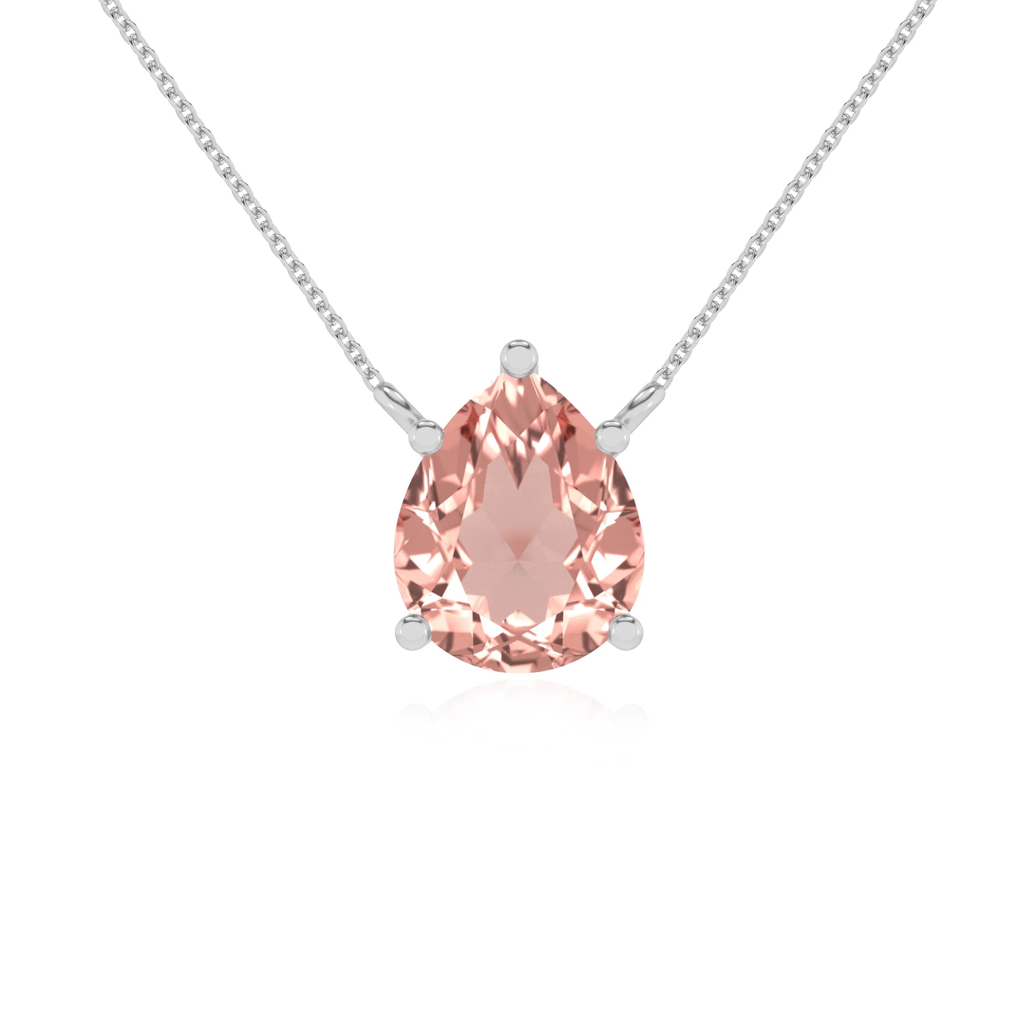 lab grown morganite pear solitaire necklaces in white gold