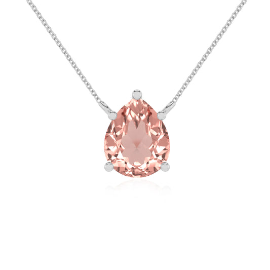 lab grown morganite pear solitaire necklaces in white gold