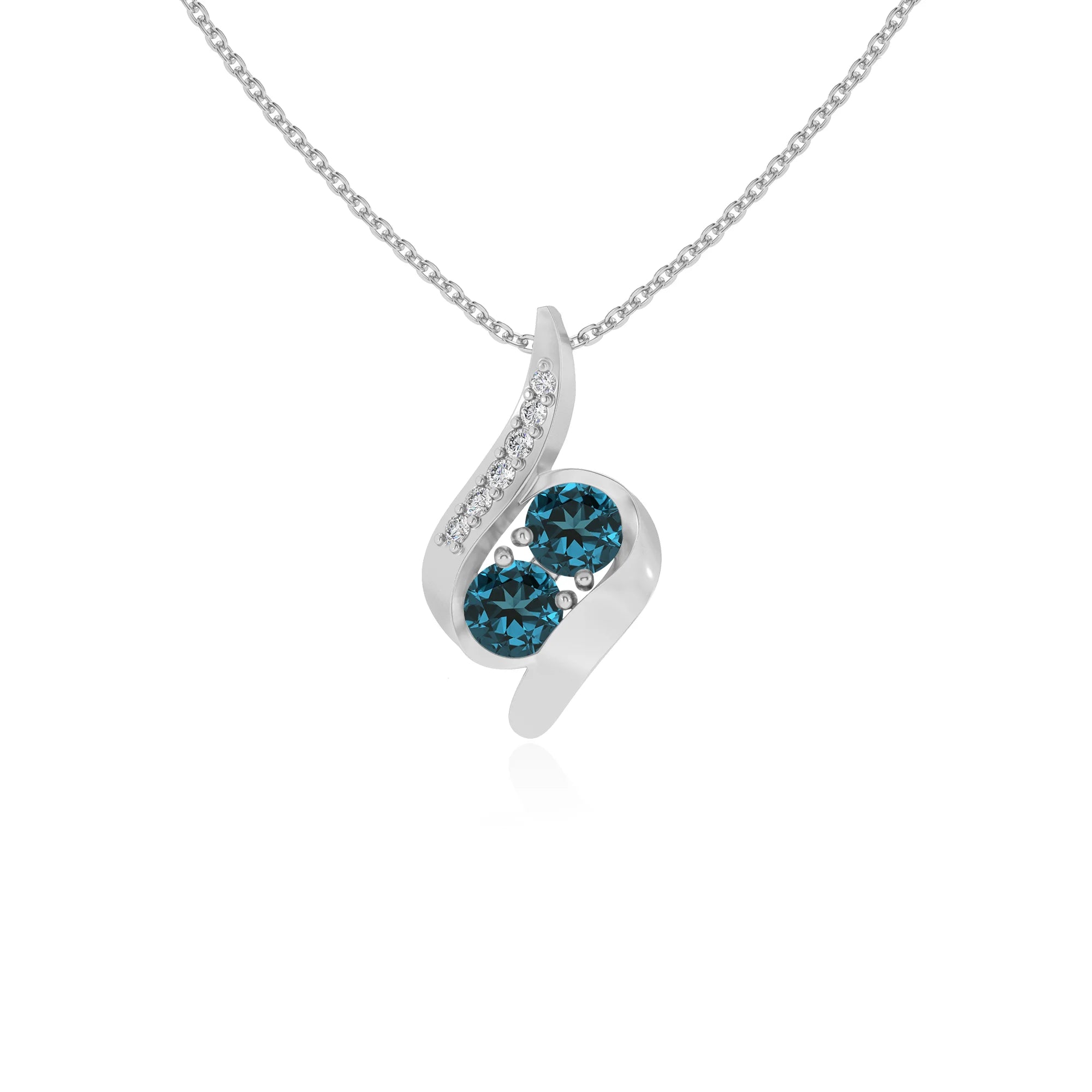 natural london-blue-topaz round solitaire v-bale necklaces in white gold