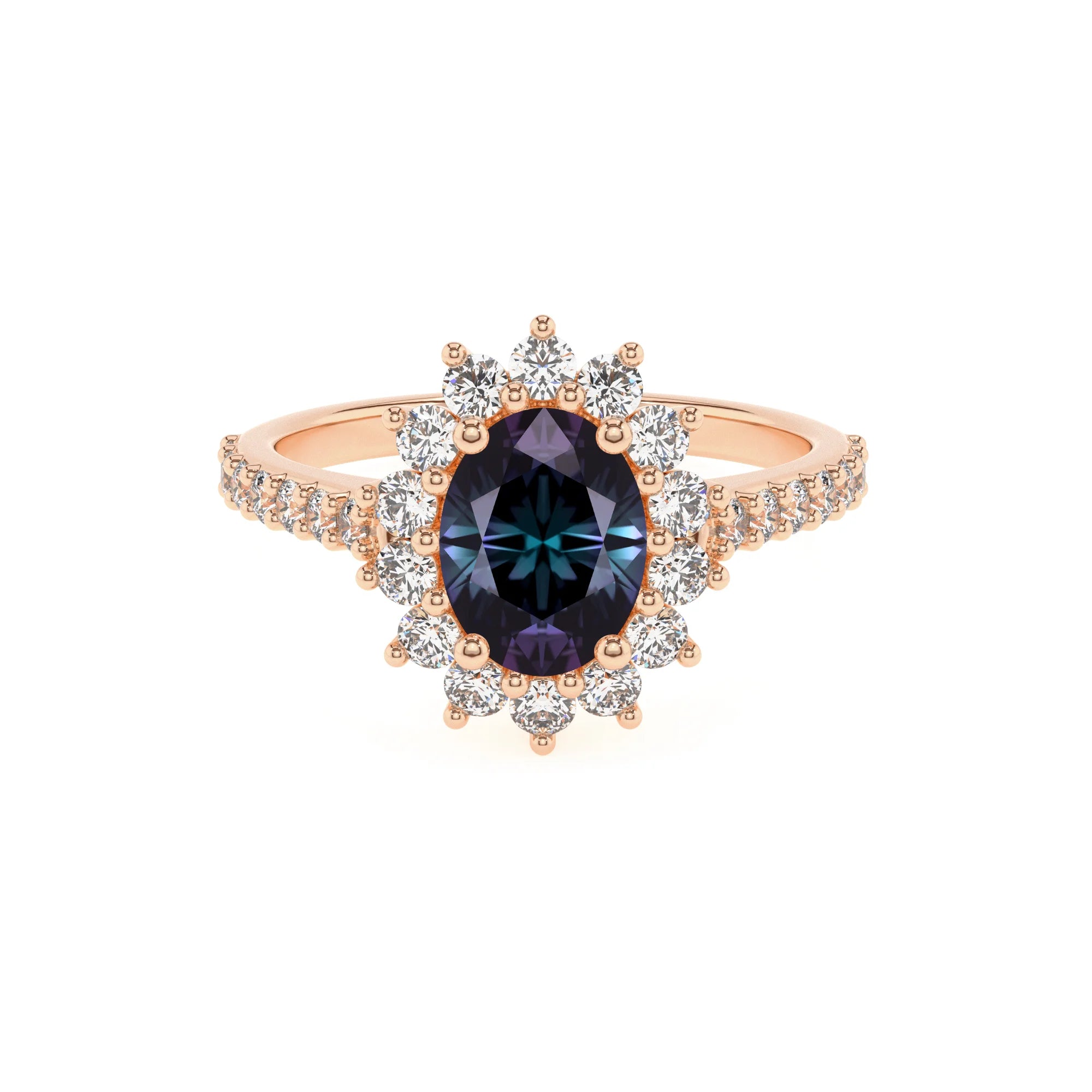 lab grown alexandrite oval solitaire rings in rose gold