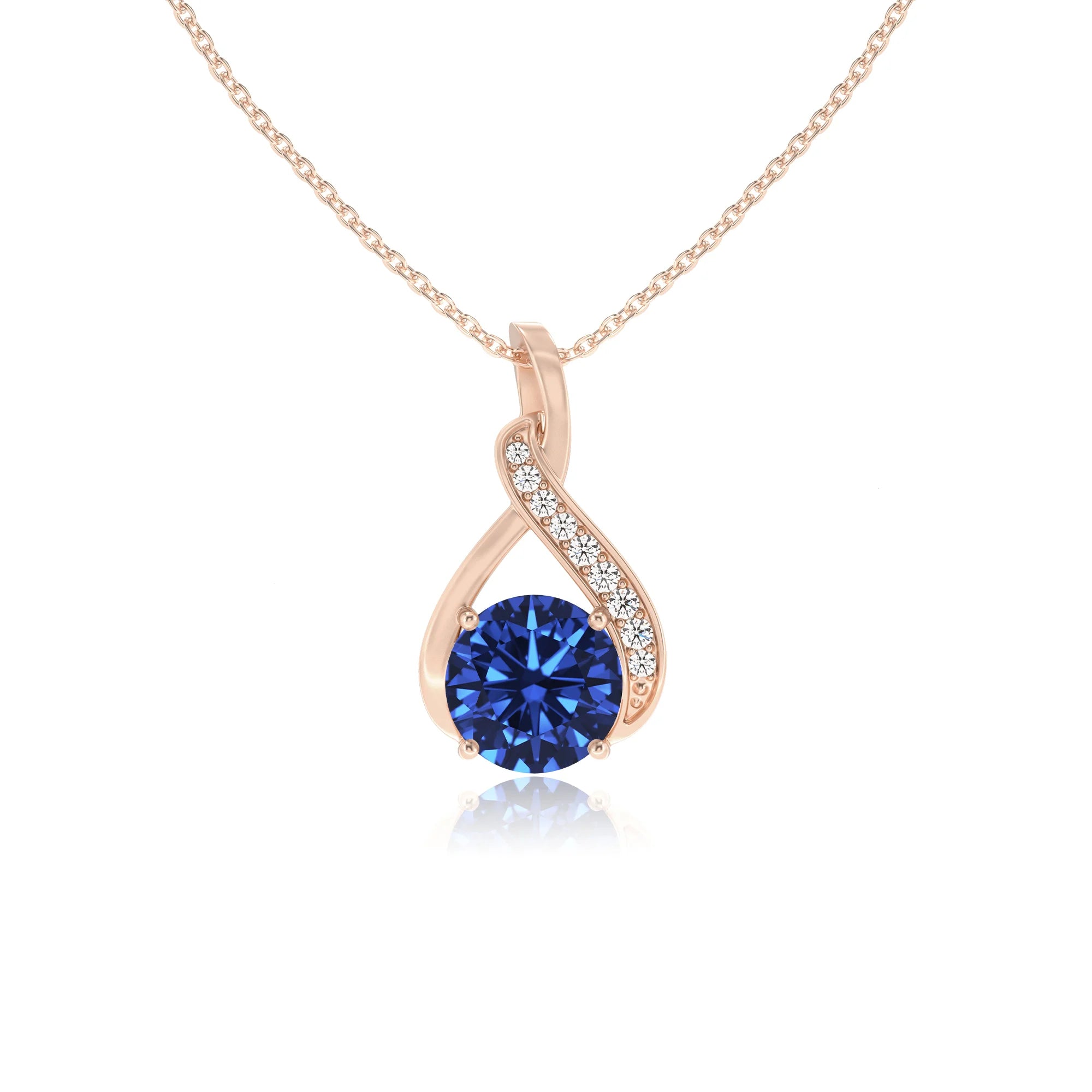 lab grown blue-sapphire round solitaire necklaces in rose gold