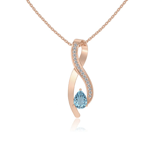 lab grown aquamarine pear solitaire necklaces in rose gold