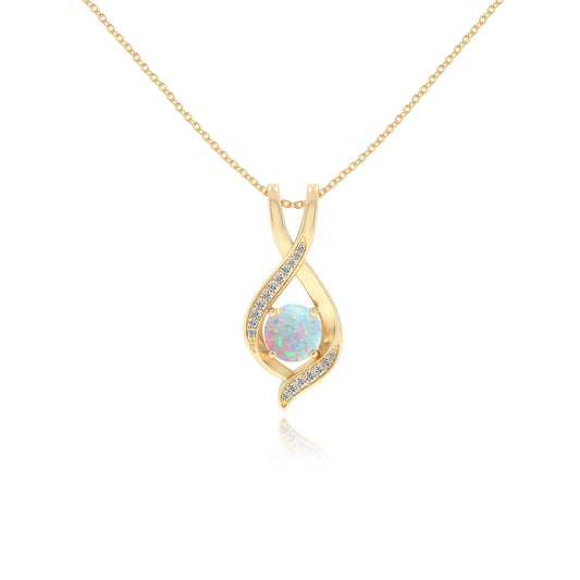lab grown opal round solitaire necklaces in yellow gold