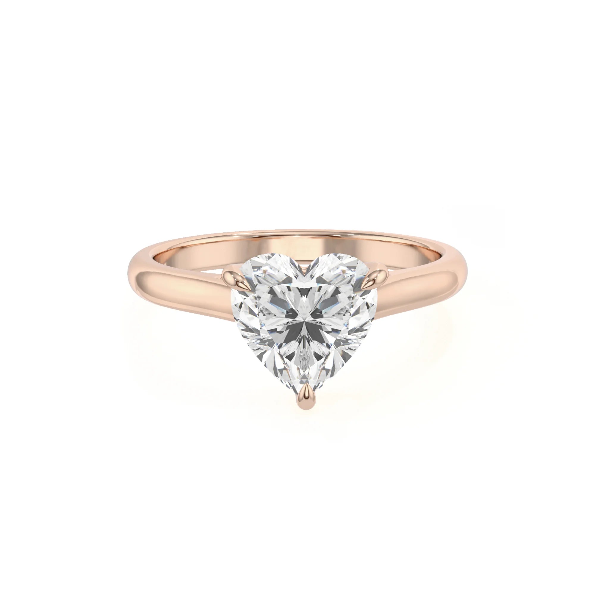 lab grown moissanite heart solitaire rings in rose gold