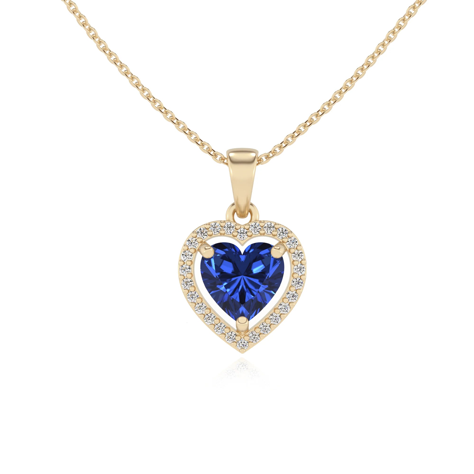 lab grown blue-sapphire heart solitaire necklaces in yellow gold