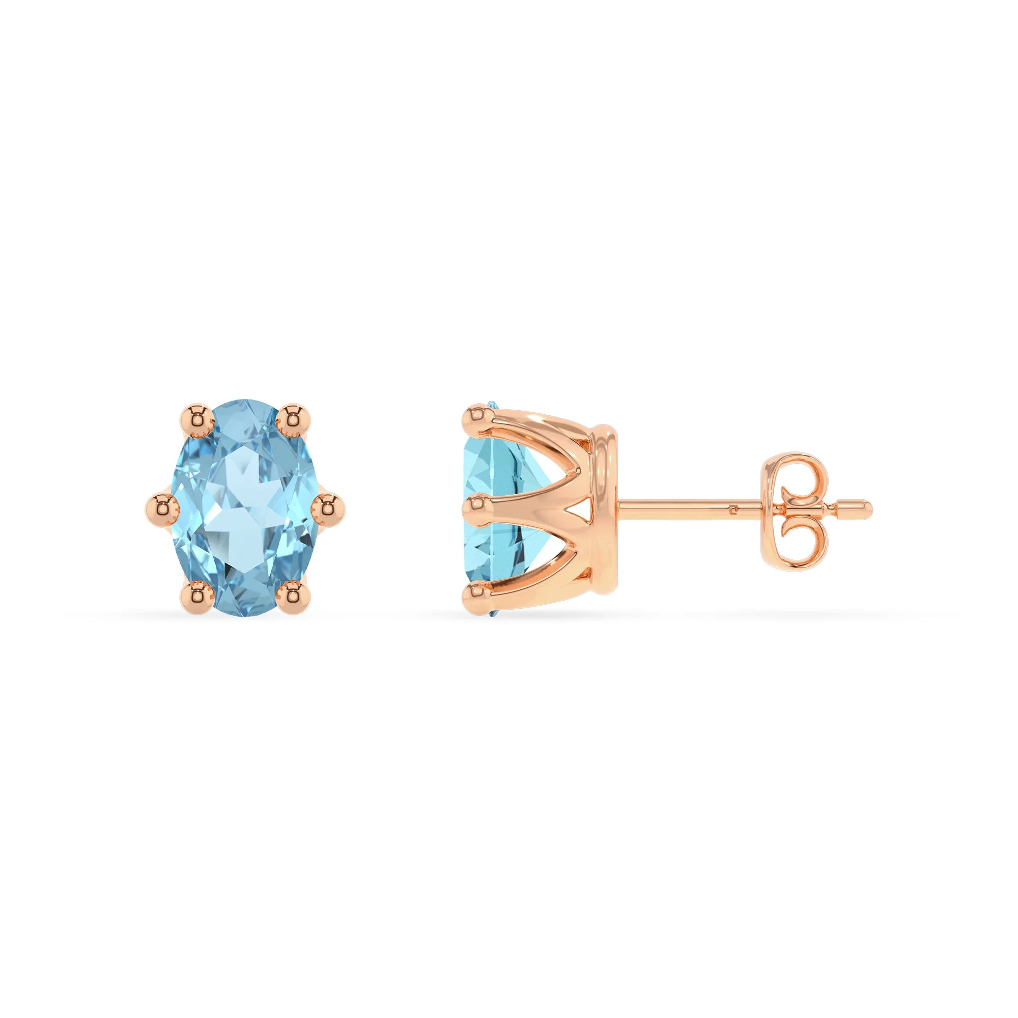 lab grown aquamarine oval stud earrings in rose gold
