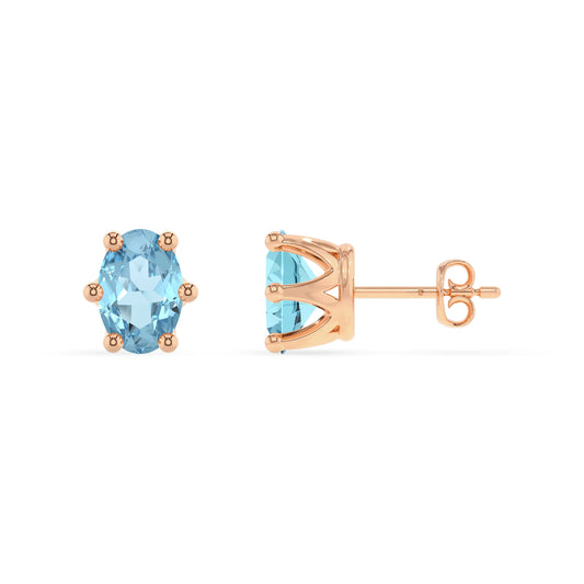 lab grown aquamarine oval stud earrings in rose gold