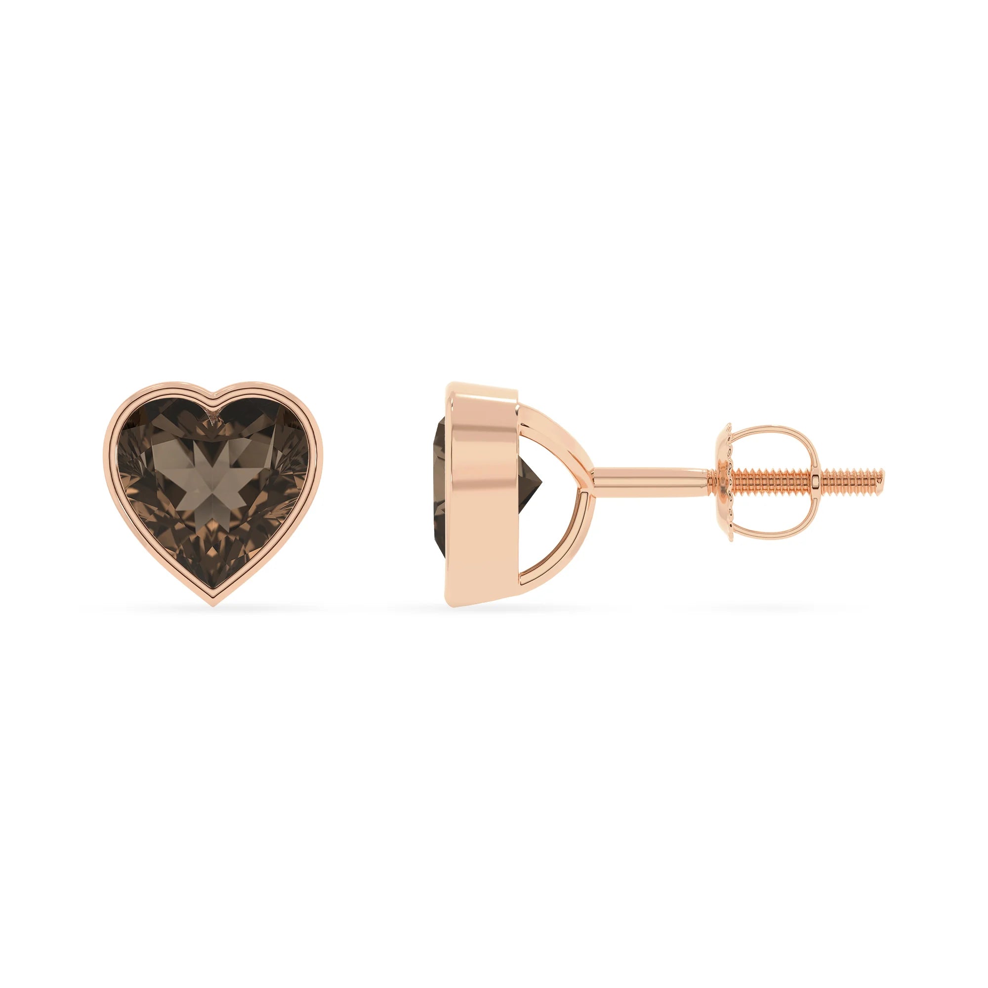 natural smoky quartz heart stud earrings in rose gold