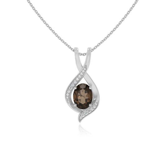 natural smoky-quartz oval solitaire necklaces in sterling silver